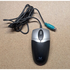 Vtg Manhattan OptiEye Optical Wired PS/2 Mouse Silver Black w Scroll Y2K Tested